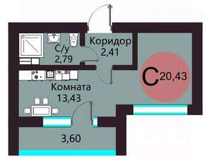 Студия квартира, вторичка, 20м2, 2/24 этаж