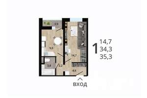 1-к квартира, строящийся дом, 36м2, 15/15 этаж