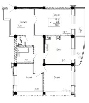 3-к квартира, строящийся дом, 101м2, 10/16 этаж