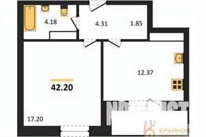 1-к квартира, строящийся дом, 42м2, 21/25 этаж
