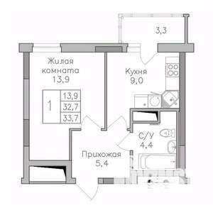 1-к квартира, строящийся дом, 34м2, 7/25 этаж
