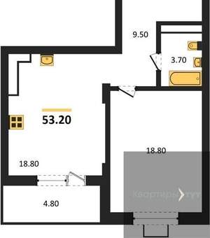 1-к квартира, вторичка, 53м2, 11/15 этаж