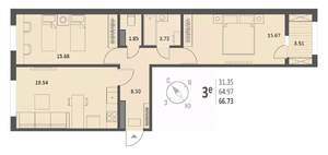 2-к квартира, вторичка, 67м2, 14/18 этаж