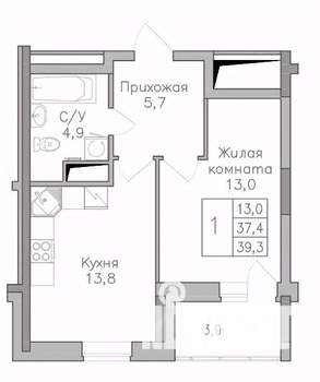 1-к квартира, строящийся дом, 39м2, 10/25 этаж