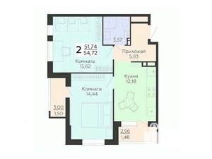 2-к квартира, вторичка, 55м2, 3/18 этаж