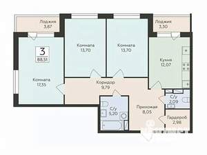 3-к квартира, вторичка, 89м2, 6/18 этаж