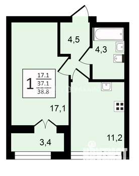 1-к квартира, строящийся дом, 39м2, 5/24 этаж