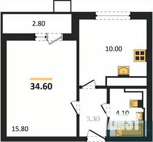 1-к квартира, вторичка, 35м2, 13/19 этаж