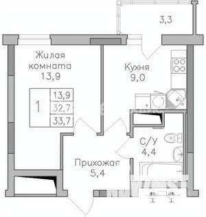 1-к квартира, строящийся дом, 34м2, 22/25 этаж