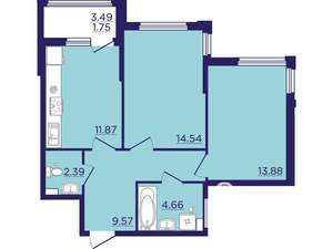 2-к квартира, вторичка, 59м2, 2/18 этаж