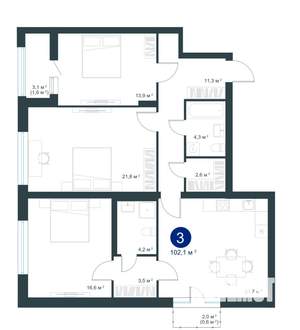 3-к квартира, строящийся дом, 102м2, 2/25 этаж