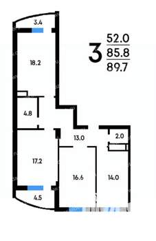 3-к квартира, строящийся дом, 90м2, 4/17 этаж