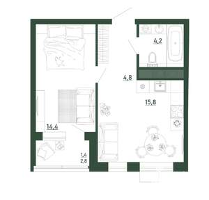1-к квартира, строящийся дом, 41м2, 6/13 этаж