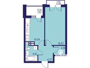 1-к квартира, строящийся дом, 40м2, 8/18 этаж