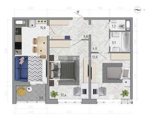 2-к квартира, строящийся дом, 63м2, 1/18 этаж
