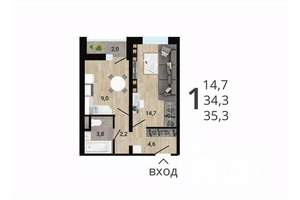 1-к квартира, строящийся дом, 36м2, 13/15 этаж
