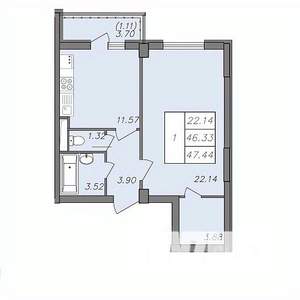 1-к квартира, вторичка, 46м2, 7/13 этаж