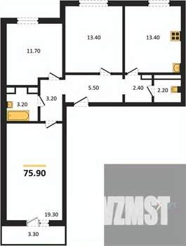 3-к квартира, вторичка, 76м2, 4/17 этаж