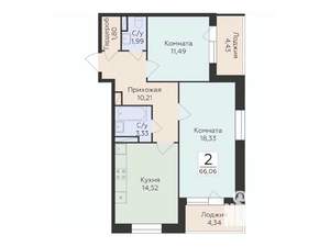 2-к квартира, строящийся дом, 66м2, 2/12 этаж
