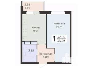 1-к квартира, вторичка, 34м2, 6/10 этаж