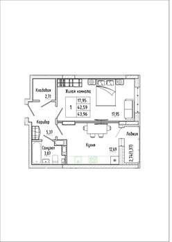 1-к квартира, строящийся дом, 44м2, 1/17 этаж