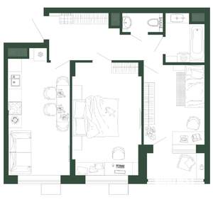 2-к квартира, строящийся дом, 58м2, 1/13 этаж