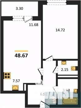 1-к квартира, вторичка, 49м2, 13/24 этаж
