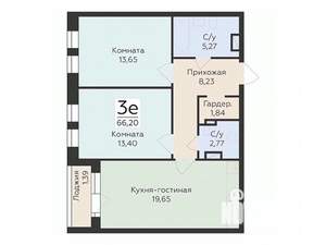3-к квартира, вторичка, 66м2, 2/12 этаж