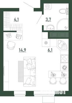 Студия квартира, строящийся дом, 29м2, 9/13 этаж