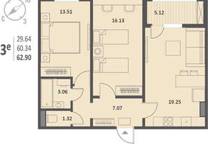 2-к квартира, вторичка, 63м2, 14/18 этаж