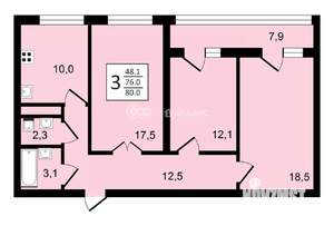 3-к квартира, строящийся дом, 80м2, 23/24 этаж