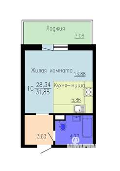 Студия квартира, строящийся дом, 32м2, 2/16 этаж