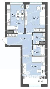 2-к квартира, строящийся дом, 59м2, 11/13 этаж