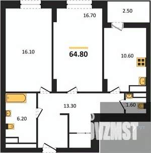 2-к квартира, вторичка, 65м2, 16/25 этаж