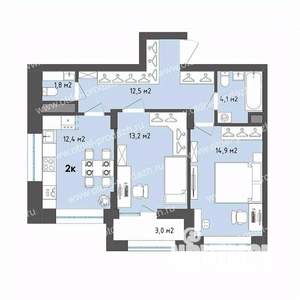 2-к квартира, строящийся дом, 60м2, 6/13 этаж