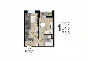 1-к квартира, строящийся дом, 36м2, 13/15 этаж