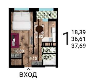 1-к квартира, строящийся дом, 36м2, 24/25 этаж