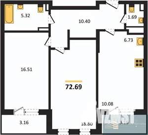 2-к квартира, вторичка, 73м2, 10/24 этаж