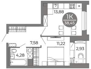 1-к квартира, вторичка, 38м2, 25/25 этаж