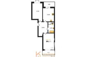 2-к квартира, строящийся дом, 64м2, 9/15 этаж