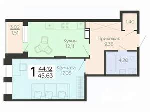 1-к квартира, вторичка, 46м2, 4/21 этаж