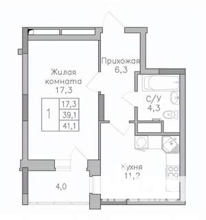 1-к квартира, строящийся дом, 41м2, 3/25 этаж