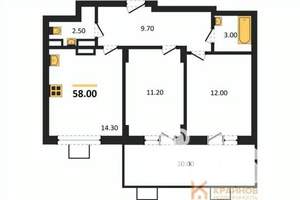 2-к квартира, строящийся дом, 58м2, 2/14 этаж