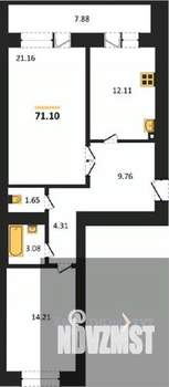 2-к квартира, вторичка, 71м2, 6/16 этаж