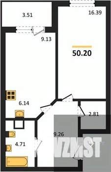1-к квартира, вторичка, 50м2, 3/18 этаж