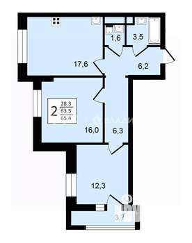 2-к квартира, строящийся дом, 65м2, 17/24 этаж