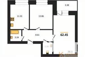 2-к квартира, вторичка, 60м2, 9/10 этаж