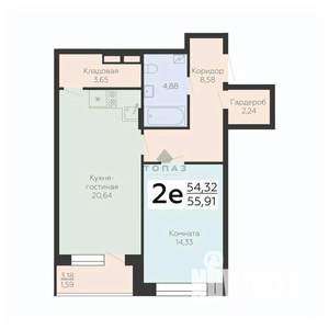 2-к квартира, вторичка, 57м2, 12/21 этаж