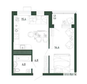 1-к квартира, строящийся дом, 40м2, 7/13 этаж