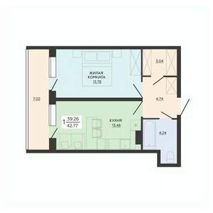 1-к квартира, строящийся дом, 43м2, 2/21 этаж